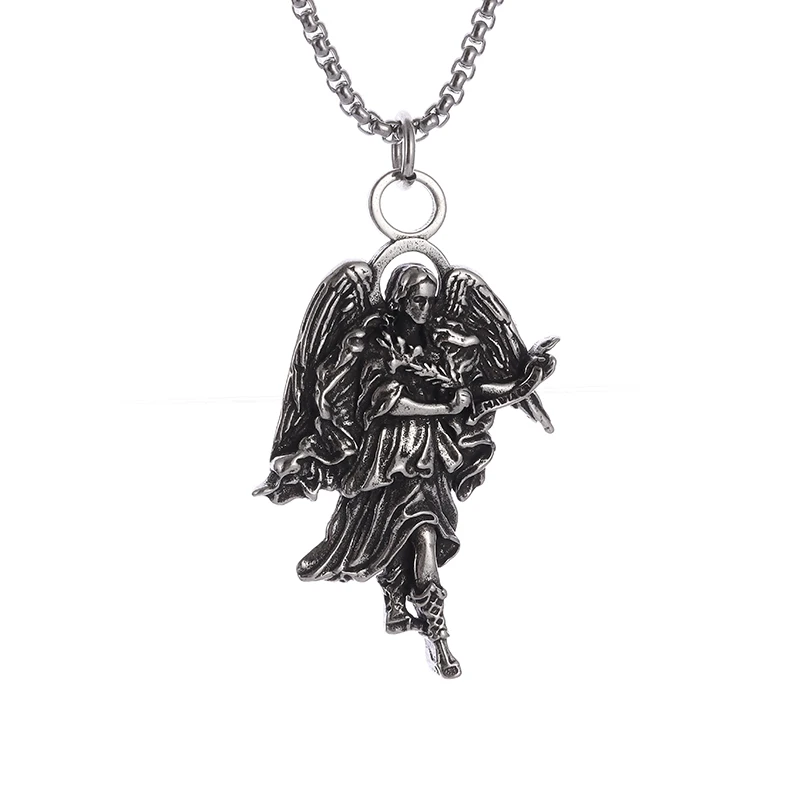 

Retro Classic Punk Style Male Angel Pendant Necklace Men Women Fashion Rock Hip Hop Adventure Party Lucky Charms Accessories