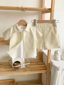 2025 New Apricot Lapel Short-Sleeve Pants Fabric Skin-Friendly Cool Soft Version Of Loose Simple Travel Vacation Baby Suit 1