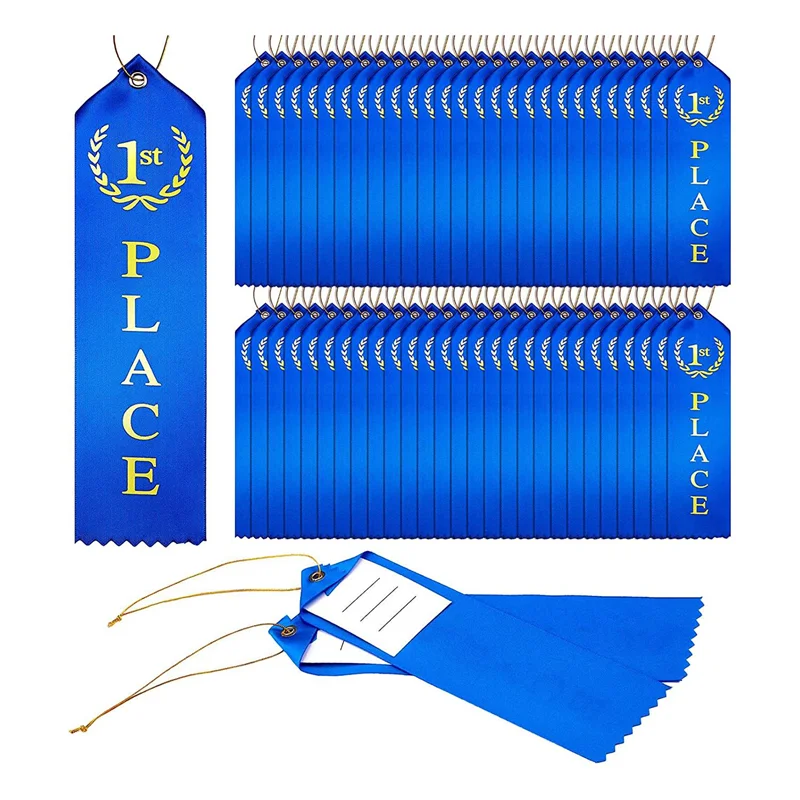 

1St Place Award Ribbon Metallic Gold Foil Print with Activity Card and String for Competitions, Sporting Events, 90Pcs