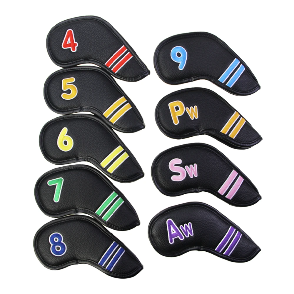 9Pcs Golf Head Covers for Iron Covers PU Leather (4 5 6 7 8 9 Pw Aw Sw ) Colorful Number Embroideried Waterproof Fit All Brands 2