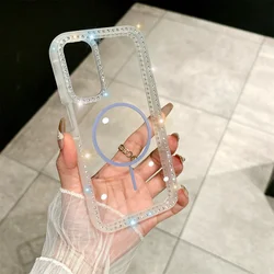 Diamond Clear Magnetic Phone Case with Transparent Glitter Bling Hard Cover - S25Plus S24Plus (Purple)