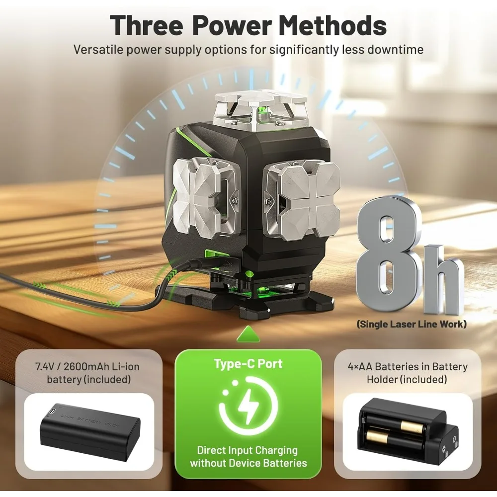 360° Self-Leveling Green 4D Cross Line Laser Level with LCD Display, Bluetooth Outdoor Pulse Mode Feature