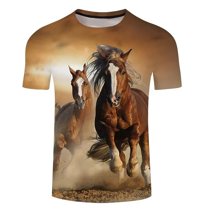 2022 Men's 3d Horse Printed T-shirts Horse Crew Neck Short Sleeve Street Clothes Hip-hop Trend Male Clothes Summer 6xl Tees Tops