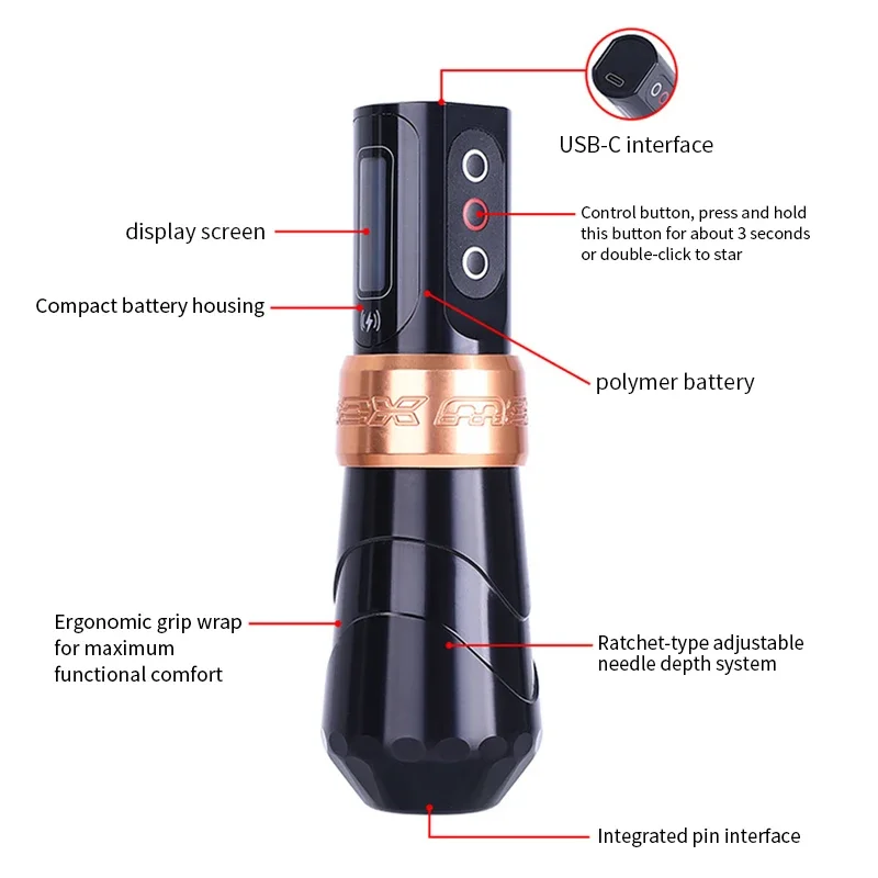 Tattoo Machine Pen Professional Wireless 10000Rpm Coreless Motor with Lithium Battery for Permanent Makeup Tattoo Artist Pmu Pen for Tattoo Pen
