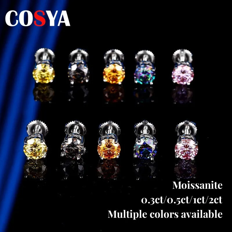 

COSYA D Color VVS1 Moissanite Earrings Silver 925 4-claw Screw Moissanite Stud Earring For Women Wedding Fine Jewelry 0.3-2ct