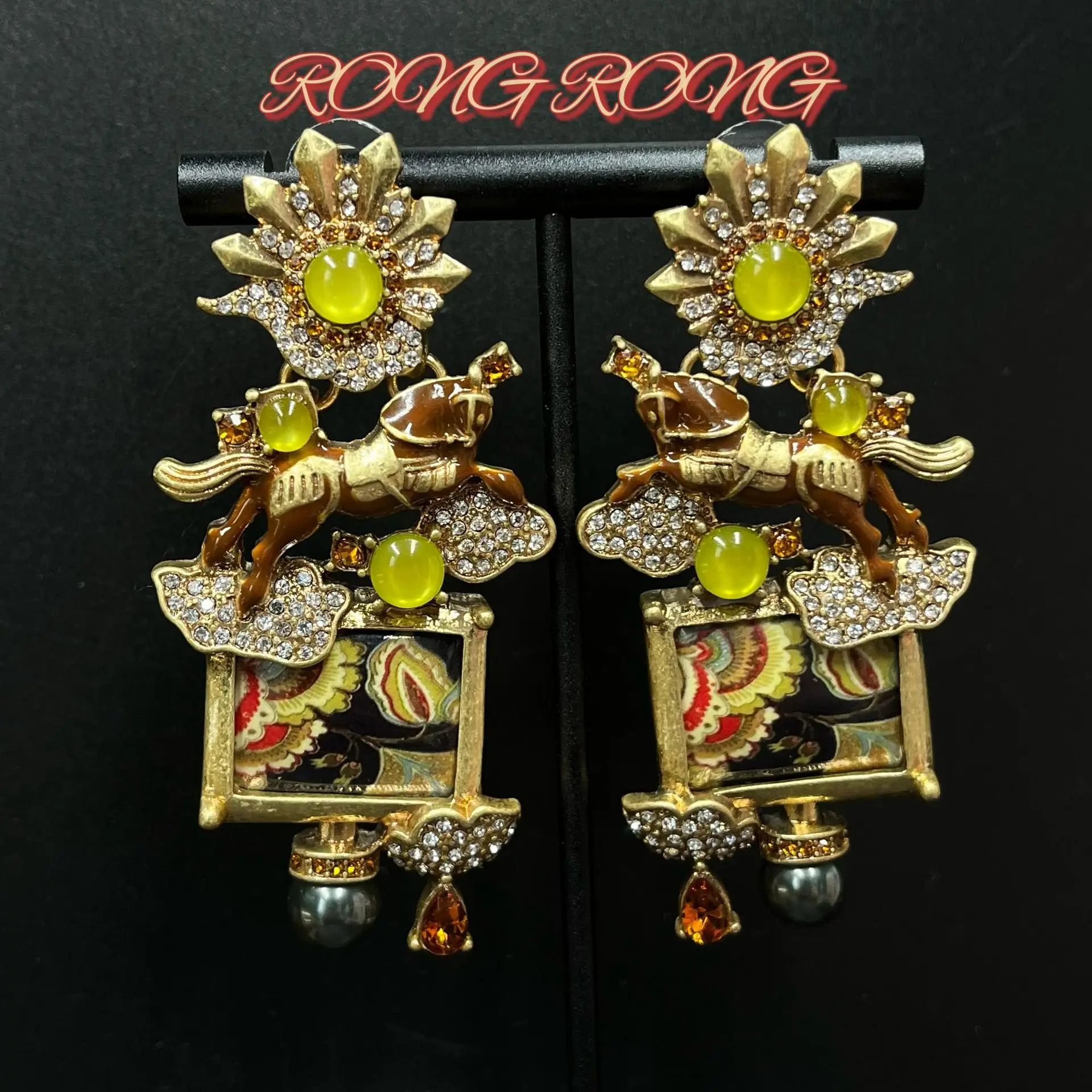 

New Vintage Heavy Industry Palace Style Enamel Colored Glass Alloy Earrings Women's Fashion Jewelry