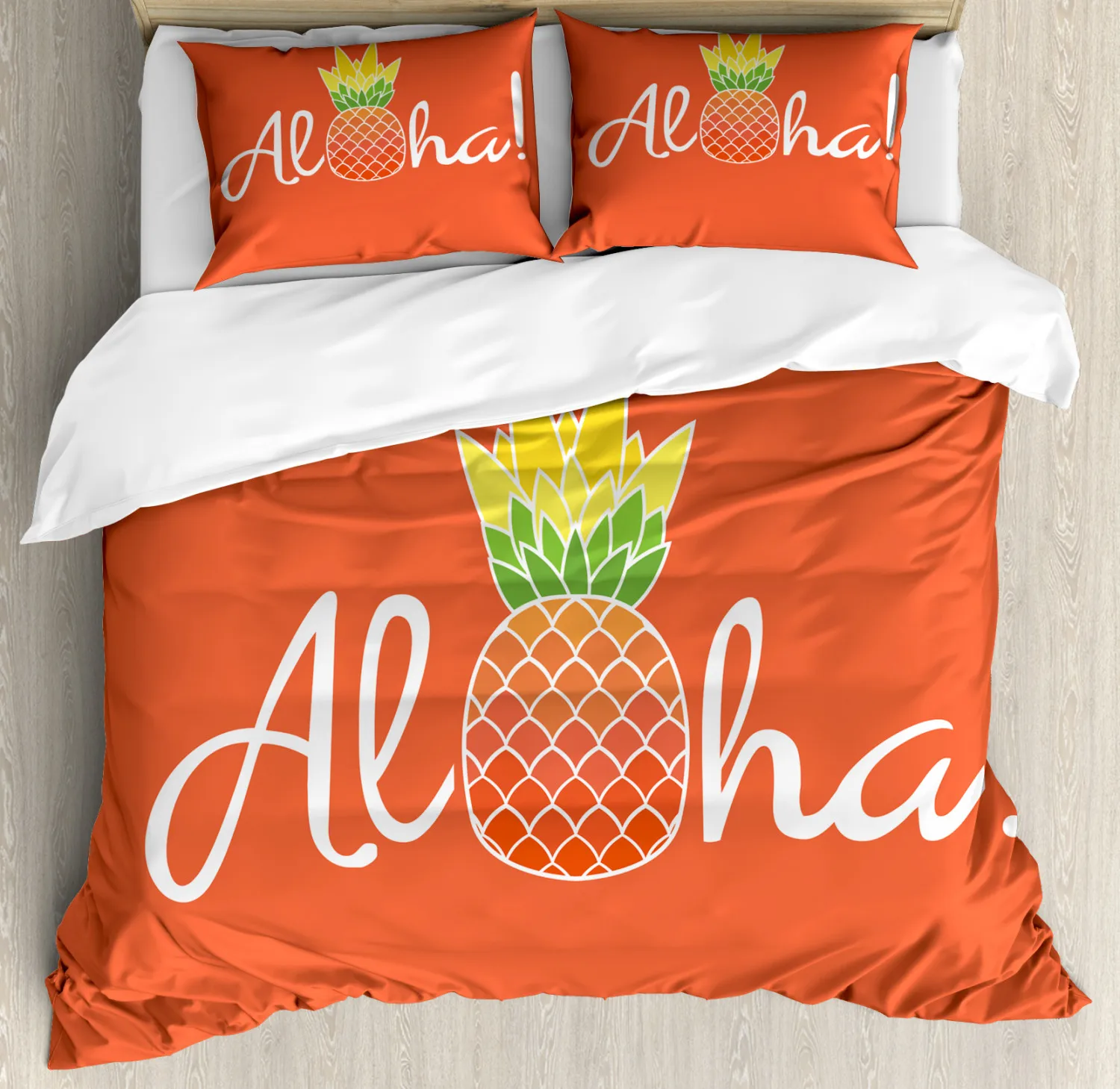 Pineapple Kid Duvet Cover Set King/Queen Size,Exotic Tropical Fruit Food Illustration Print Bedding Set with 2 Pillow Shams,Blue 