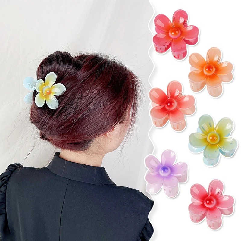 

Woman ABS Gradient Flower Hair Claws Sweet Washing Face Hair Clips Hairpins Girls Bathing Clips Barrettes Hair Accessories