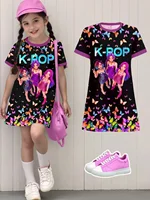 Robe pour filles, motif de dessin animé Kpop, cadeau amusant pour les fans, vêtements Harajuku pour filles, hauts d'été, robe à manches courtes, vêtements pour enfants 3