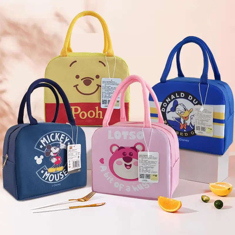 

Miniso Stitch Anime Kawaii Student Lunch Box Cute Cartoon Lotso Mickey Mouse Portable Waterproof Meal Bag Gifts for Kids