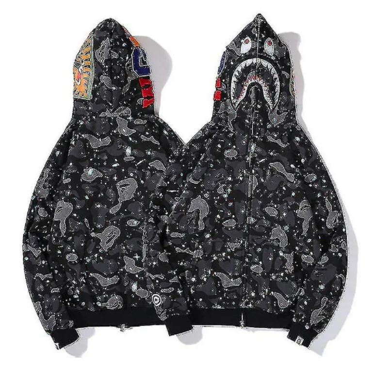 

Камуфляжная толстовка с капюшоном, на молнии, с принтом «Акула»