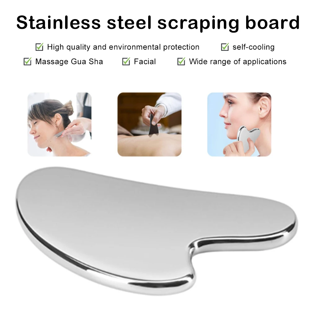 1PC Gua Sha Facial Tool Stainless Steel GuaSha Massage Tool Natural Universal Facial Silver Metal Gua Sha Board For SPA 괄사