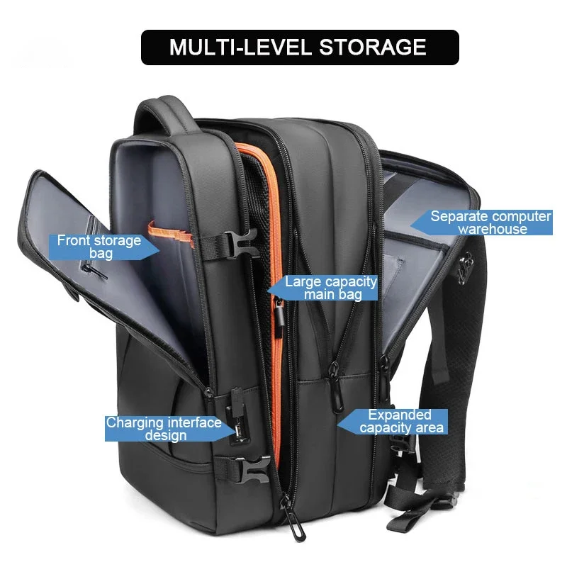 SWISS New Mens Business Backpack Large Capacity Expandable USB School Bag Waterproof Computer Backpack for Travel Urban Mochila