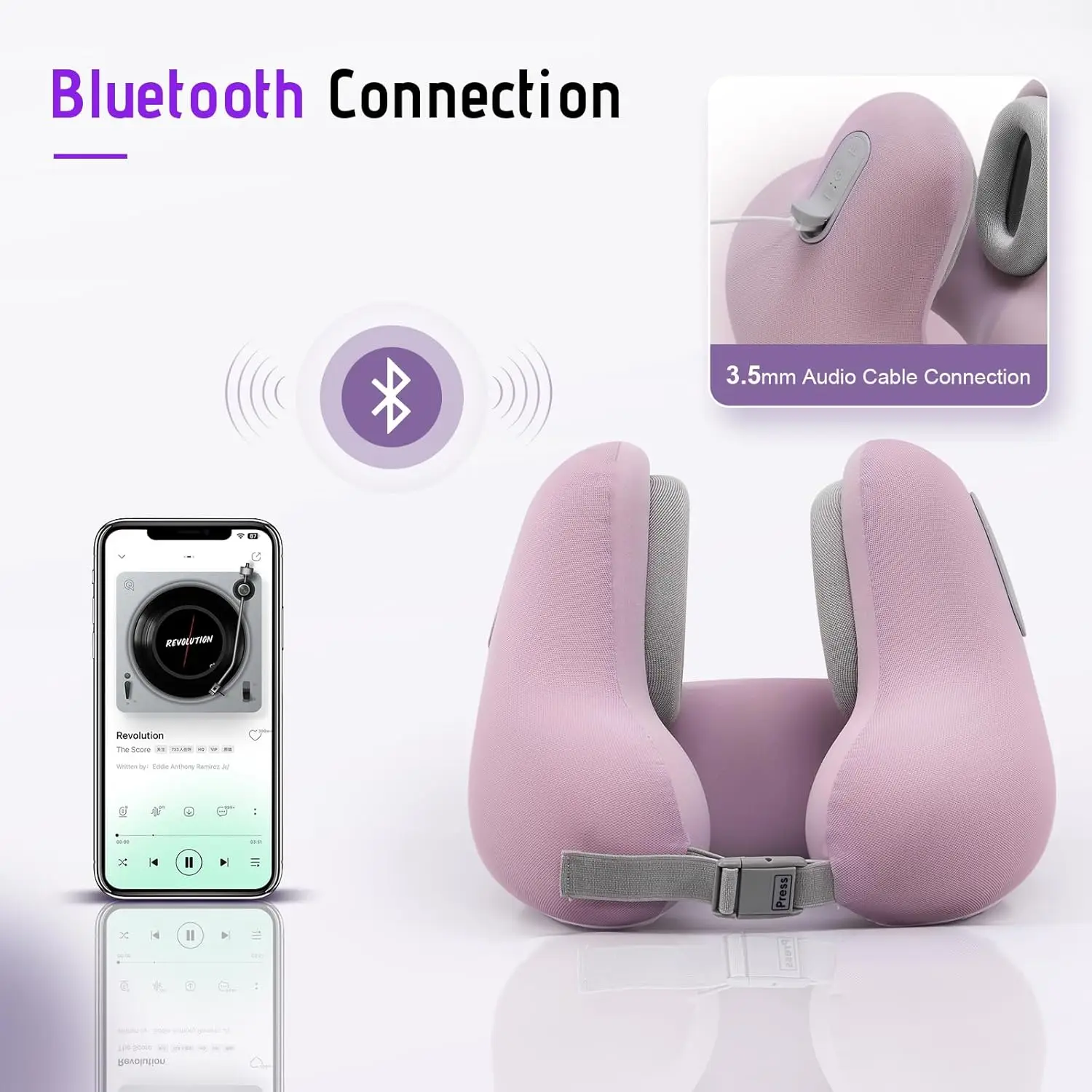 Travel Neck Pillow with Bluetooth Headset, Memory Foam Airplane Pillow for Head Support, Ergonomic Design Traveling Music Pillow 6