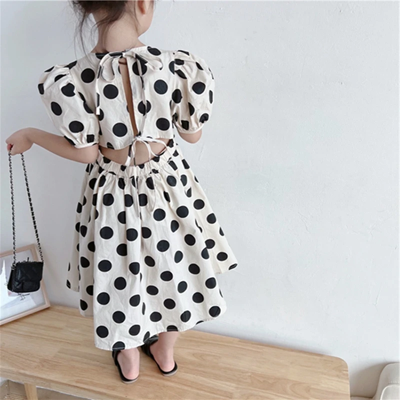 Abiti Estivi Per Neonate Princess Party Top Manica Corta Toddler Polka Dot Lace Bareback Dress Toddler Kids Casual Beach Dress