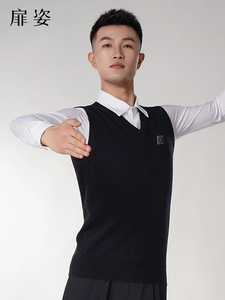 Latin Dance Clothes Men's Practice Clothes Sweater Vest Modern Dance Ballroom Men's F5008
