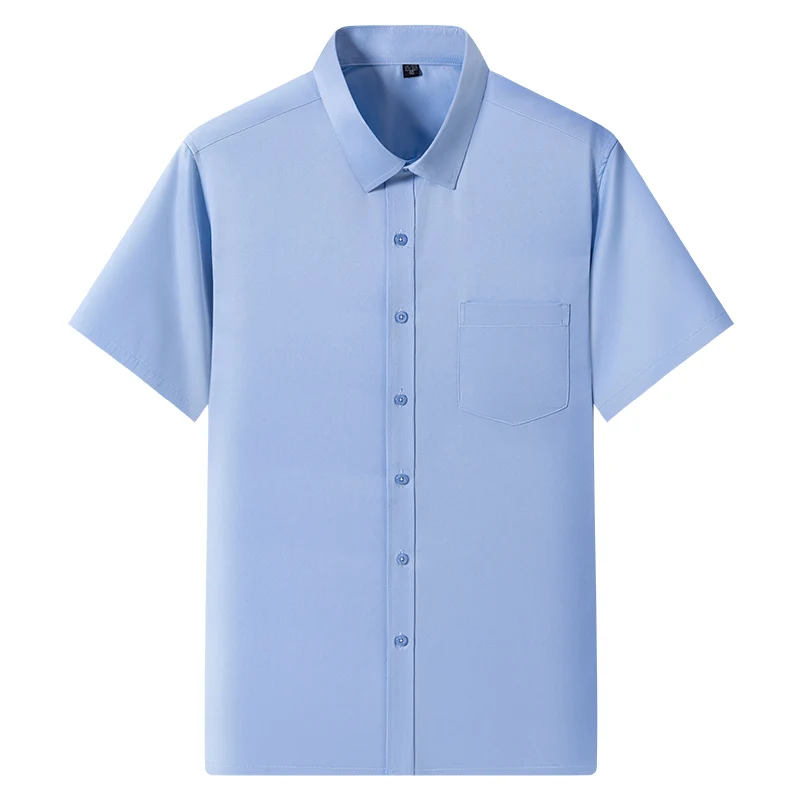 New Anti-Wrinkle Men Shirts Short Sleeves Dress Shirts For Men Slim Fit Camisa Social Business Blouse Pocket White Shirt S-7XL 4