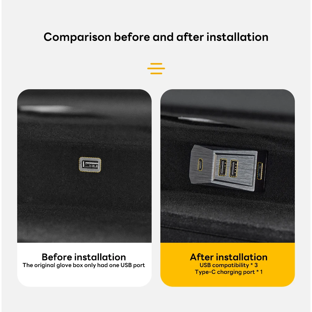 테슬라 모델 Y 글로브박스 USB 허브 2025년 출시 타입-C 포트 디지털 디스플레이 스플리터 글로브박스 도킹 스테이션 데이터 전송