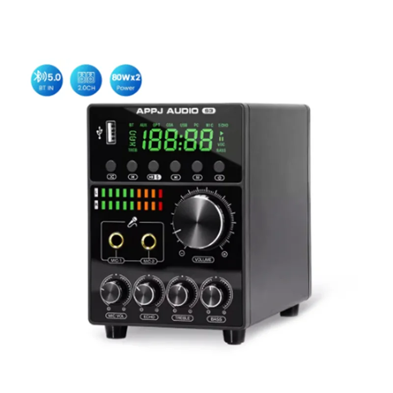 

Профессиональный цифровой усилитель звука MA12070, Bluetooth 5,0, Hi-Fi, стерео, USB, караоке, управление высокими басами, для дома, 80 Вт * 2