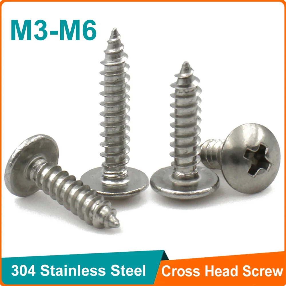 

20-55pcs 304 Stainless Steel Phillips Mushroom Head Wood Screw M3 M4 M5 M6 Cross Recessed Truss Head Self-tapping Screw