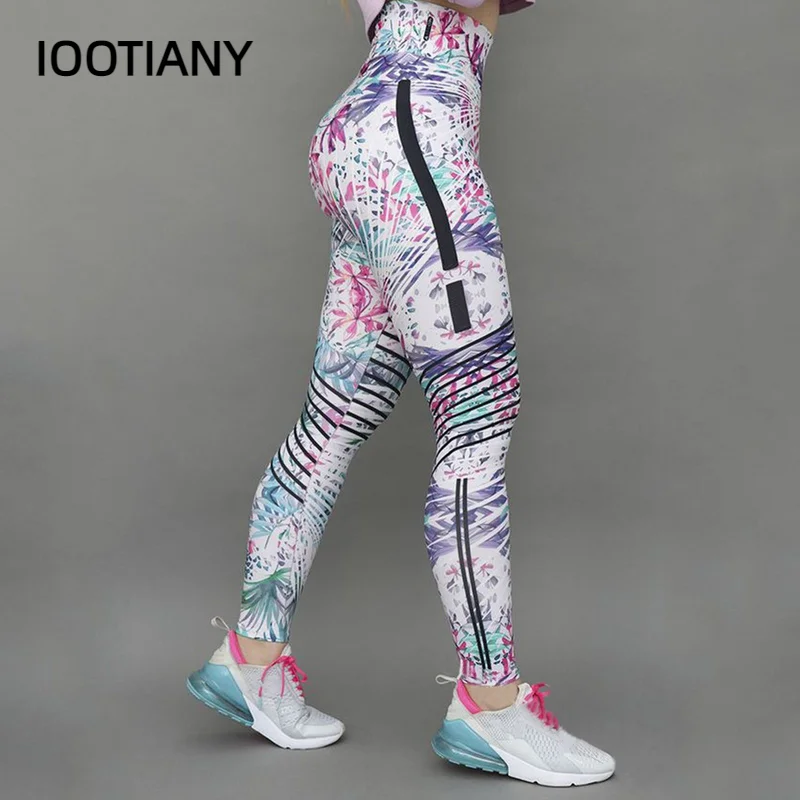 

IOOTIANY New Seamless Leggings Sport Women Fitness Leisure Elastic Tight Yoga Running Floral Stripes Print Leggings Gym Pants