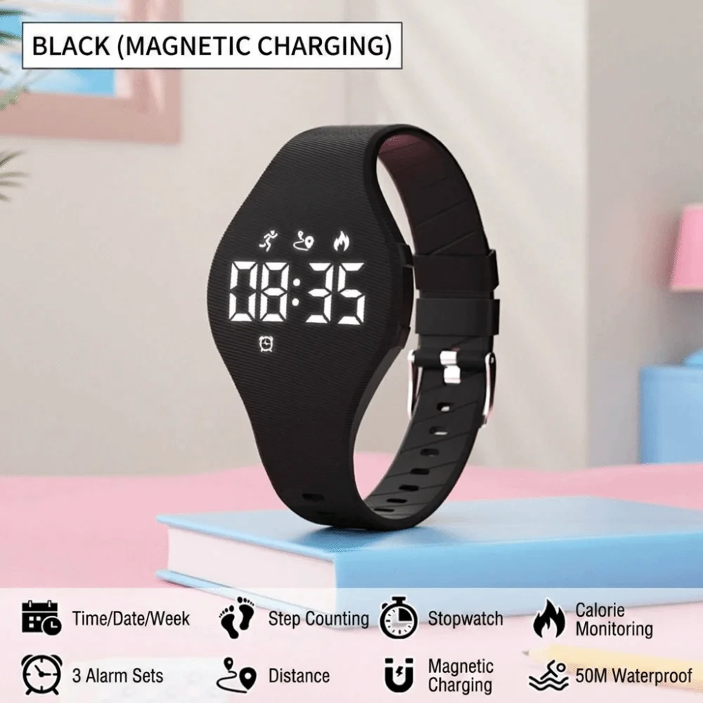 Waterproof Kids LED Digital Silicone Wristband with Vibrating Alarm and Rechargeable Battery