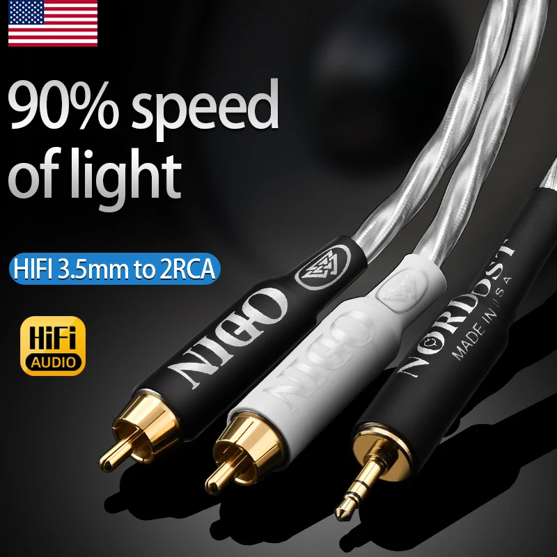 Odin HiFi 3.5 2RCA 케이블 7N OCC 혼합 실버 스테레오 3.5mm 잭 2RCA 남성 오디오 케이블 (앰프 용) 홈 시어터 스피커