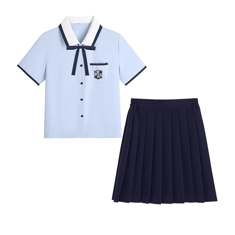 Chinese Student Jk Uniform Short Sleeve Piece Set for Girls