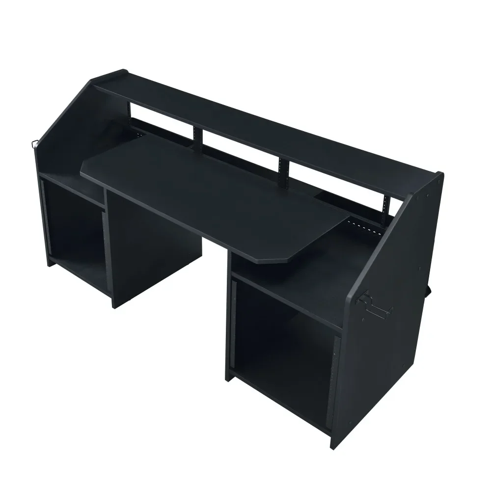 Computer Desks,6-shelf Design Offers Ample Vertical Storage Space,Black Music Desk with Earphone Rack 4