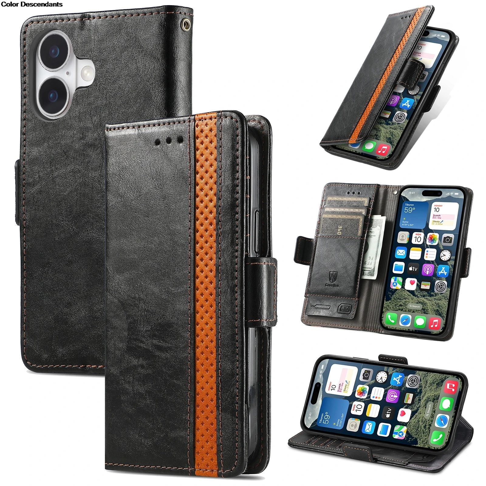 Leather RFID Blocking Phone Case with Wireless Charging and Card Slots