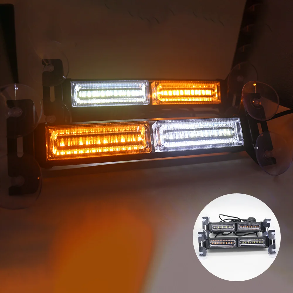 Red Blue 2-in-1 Car Front Windshield Warning Lamp Bar Suction Cup Emergency Strobe Flashlight Traffic Police Light For Car Truck