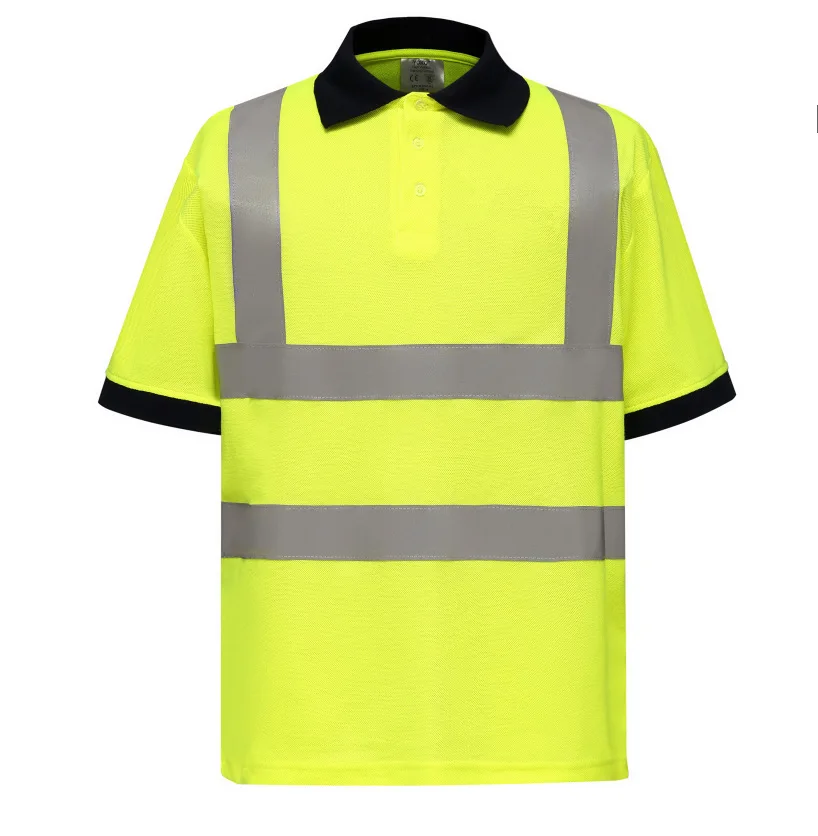

New Summer Men T shirt Polo High Quality Mesh Top Quality Fiber Safety Reflection Strip Tape Customized Logo Fluorescent 380cd