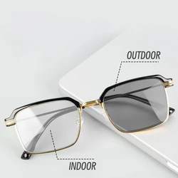 Men's Business Photochromic Myopia Glasses Fashion Anti Blue Light Short Sight Glasses Color Changing Computer Eyewear 0 To -4.0