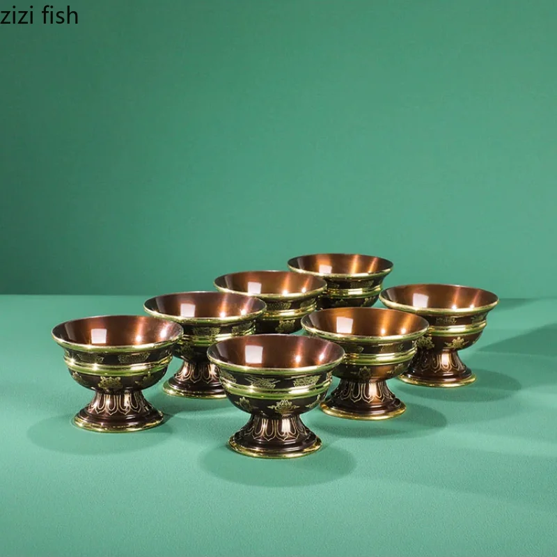 Tibetan Buddha Bowls Copper Water Purifying Cups Decorative Cup Holy Water Cup Buddhist Supplies Dharma Cup Sacrificial Vessel 5