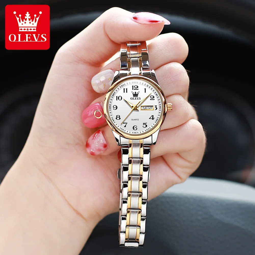 OLEVS Luxury Quartz Watch for Women Elegant Stainless Steel Watch Luminous Waterproof Week Date Wristwatch Ladies Dress Watch 4