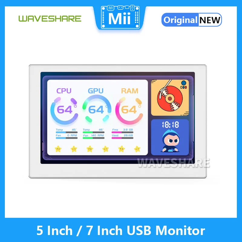 5/7 Inch USB Monitor, PC Case Secondary Screen / Desktop RGB Ambient Screen, IPS Panel, 800×480 / 1024×600 Resolution