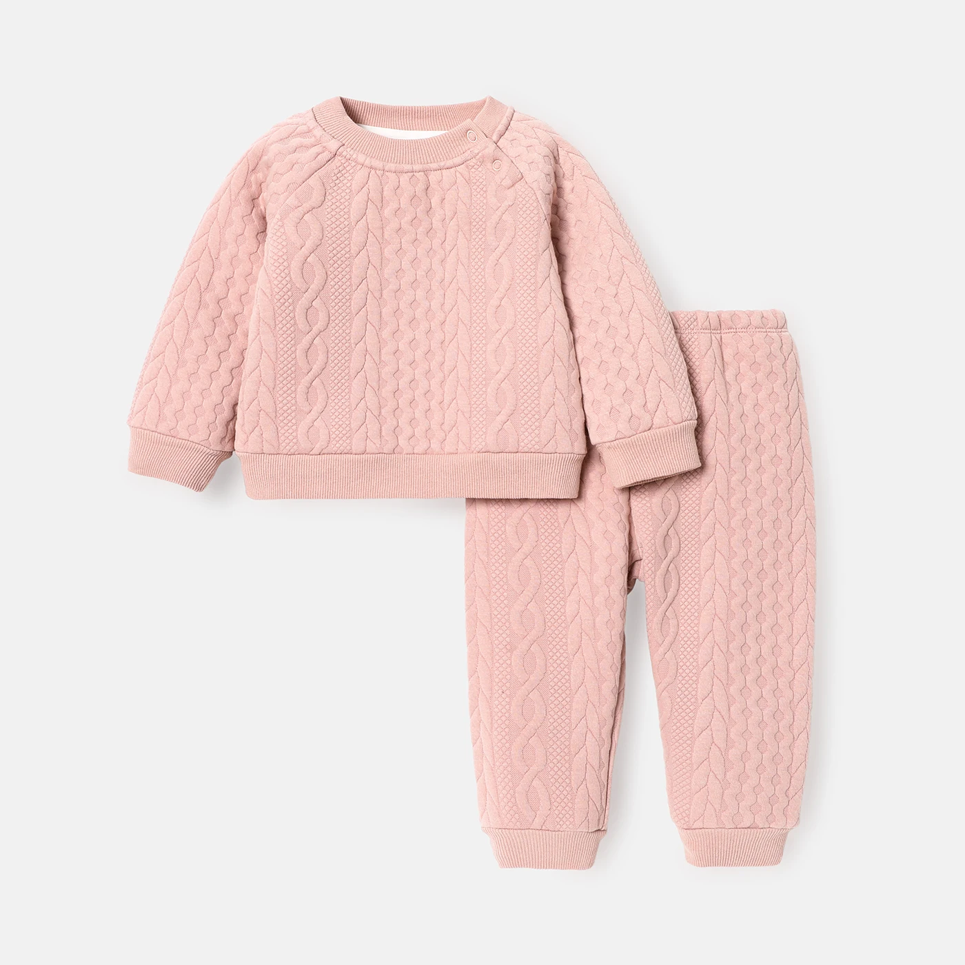 

PatPat 2pcs Baby Boy Solid Color Cable Knit Textured Long-sleeve Sweatshirt and Elasticized Pants Set