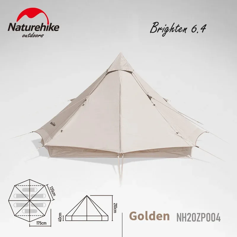 Naturehike-Brighten Camping Tent, Cotton Pyramid Tent, Big