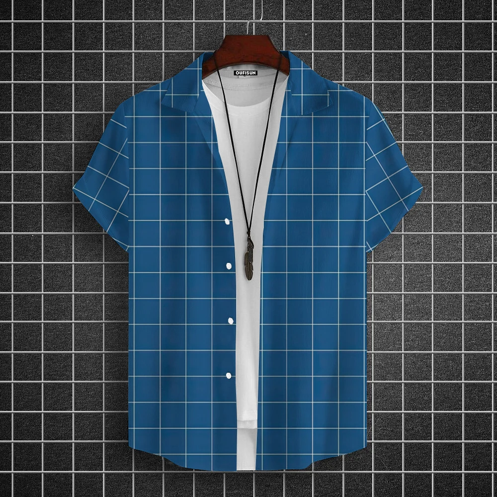 Casual Basic Shirt For Men Essential Leisure Short Sleeve Plaid Shirts Men Big Size Loose Fit Button Up Classic Plaid Men Shirt 4
