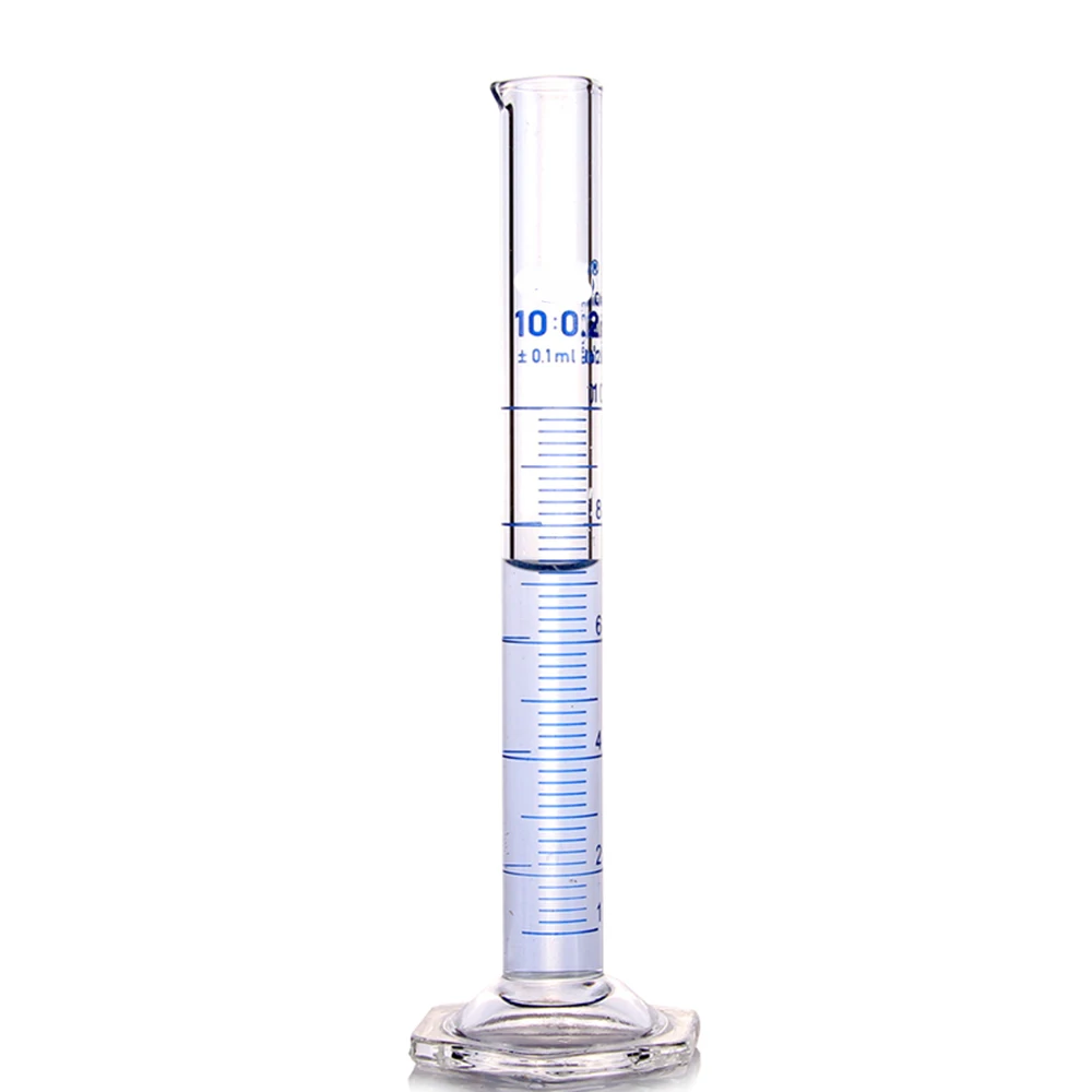 10mL Measuring Cylinder with Spout and Graduation with Glass Heagon Base Laboratory Chemistry Equipment