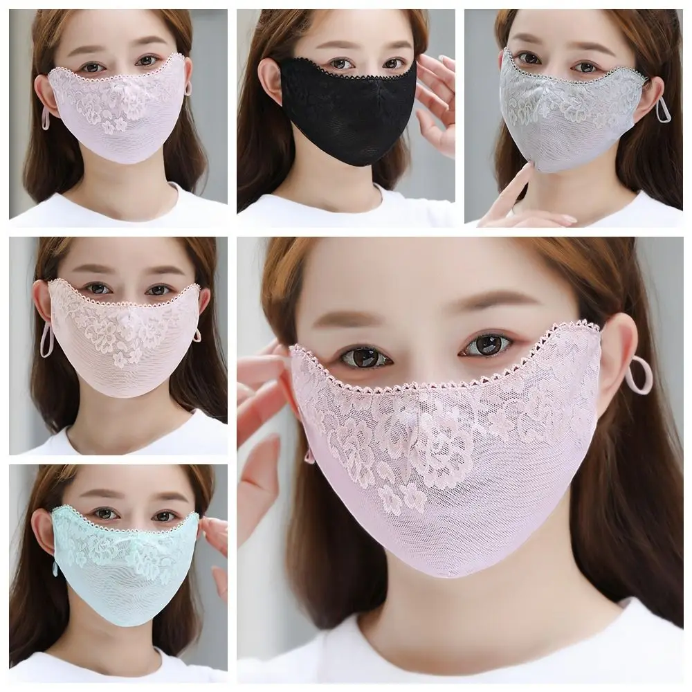 

Flower Sunscreen Lace Mask Sunshade Solid Color Sunscreen Face Cover UV Protection Adjustable Strap UV Protection Mask Riding