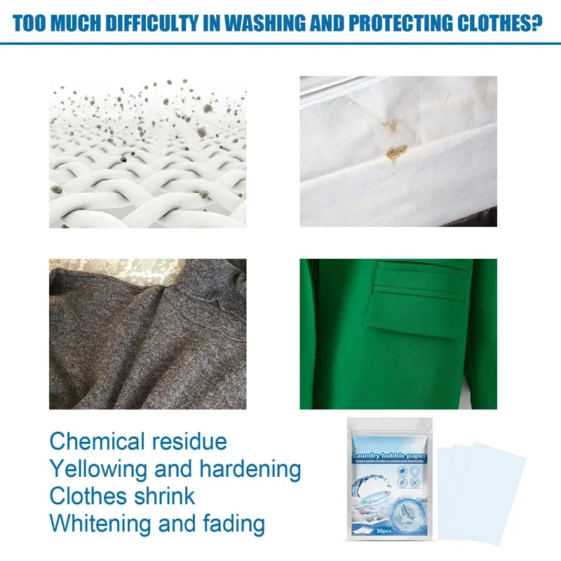 Laundry Detergent Laundry Tablets Concentrated Washing Powder Underwear Detergent Sheets Laundry Bubble Paper Clothing Cleaning Product 30Pcs/Bag