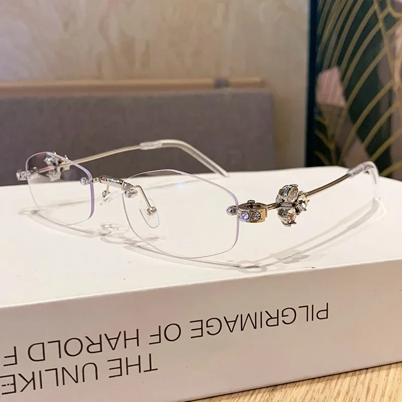 Women's Luxury Diamond Inlaid Oval Frameless Glasses - Anti-Blue Light Optical Eyewear