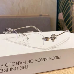 Women's Luxury Diamond Inlaid Oval Frameless Glasses - Anti - Blue Light Optical Eyewear (Style 01)
