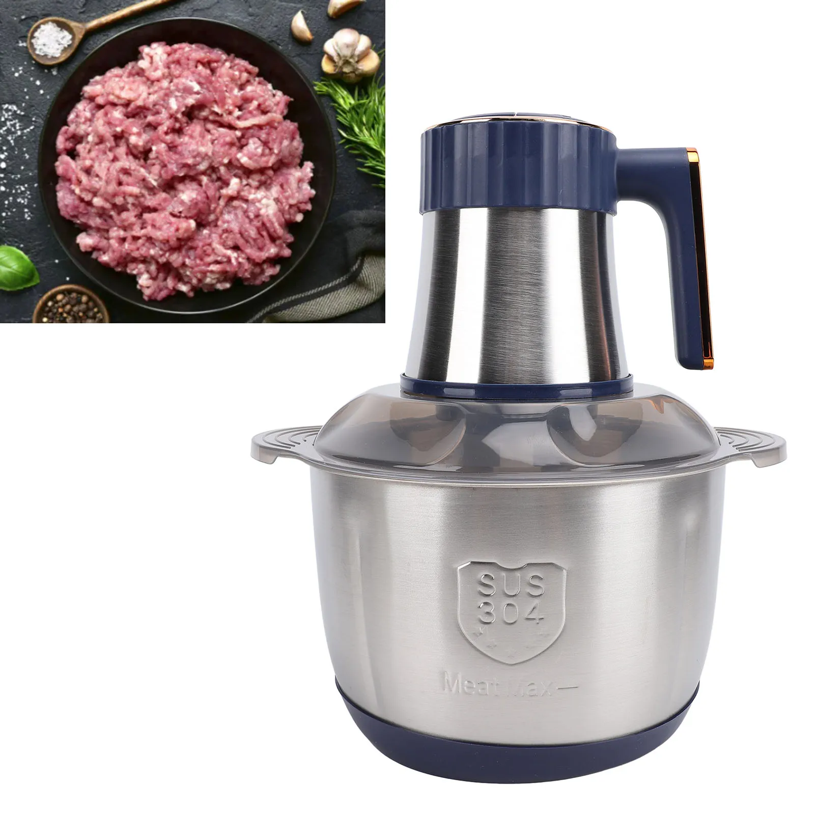 Food Chopper Electric Meat Grinder with 5L Stainless Steel Bowl 500W Copper Motor for Kitchen Meat Vegetables Salad Fruits Nuts 1