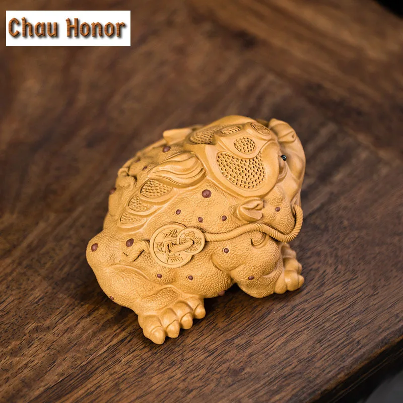 Boutique Yixing Zisha Gold Toad Auspicious Tea Pet Ornaments Handmade Sculpture Tea Ceremony  Accessories Coffee Table Crafts