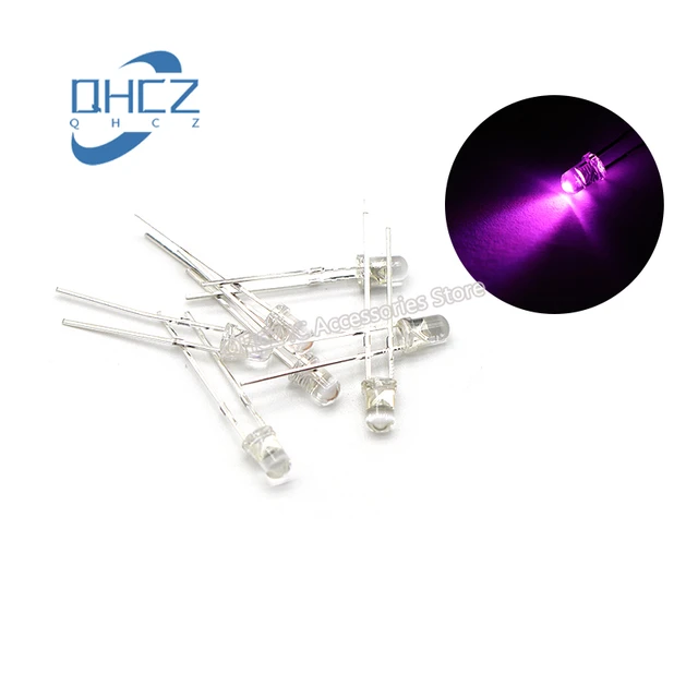 100pcs 3MM pink light F3 pink LED light-emitting diode lamp beads super  bright spotlight transparent long pin round head