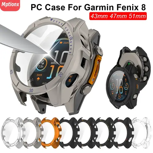 PC Case+Glass for Garmin Fenix 8 43mm 51mm 47mm Screen Protector Anti-scratch Film Bumper Protective Cover for Garmin Fenix 8