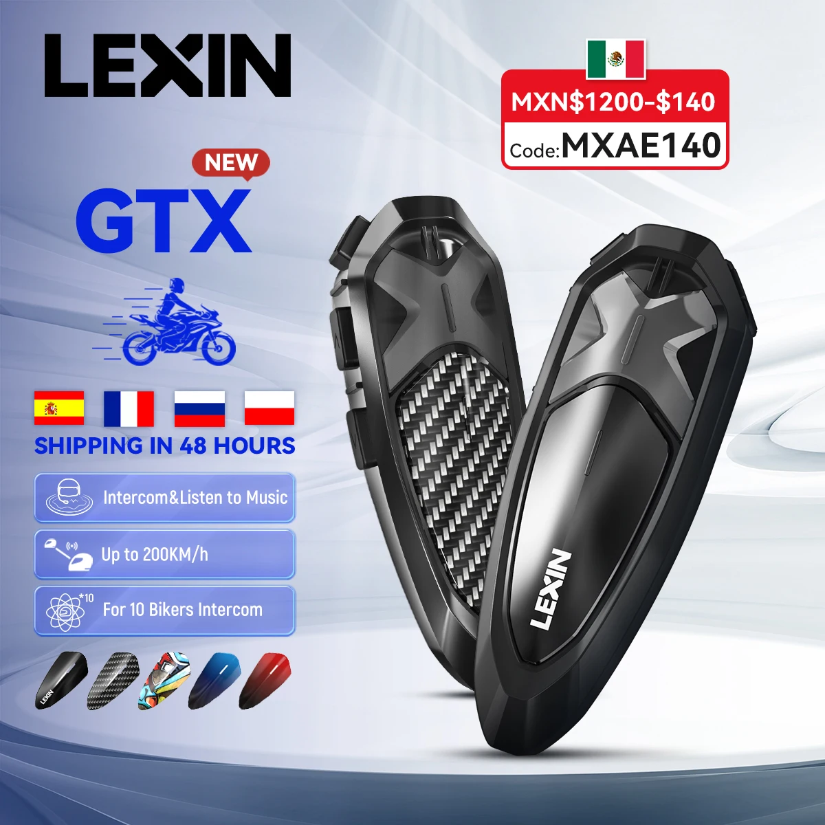 Lexin GTX Bluetooth Motorcycle Helmet Intercom System