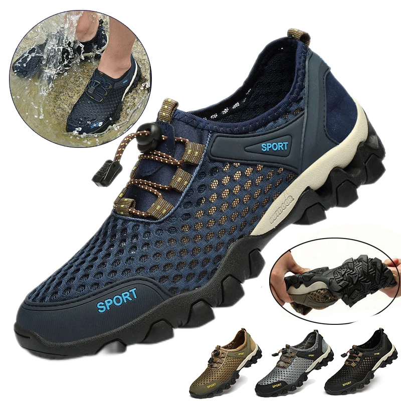Men Trekking Wading Shoes Breathable Mesh Hiking Water Sneakers Outdoor